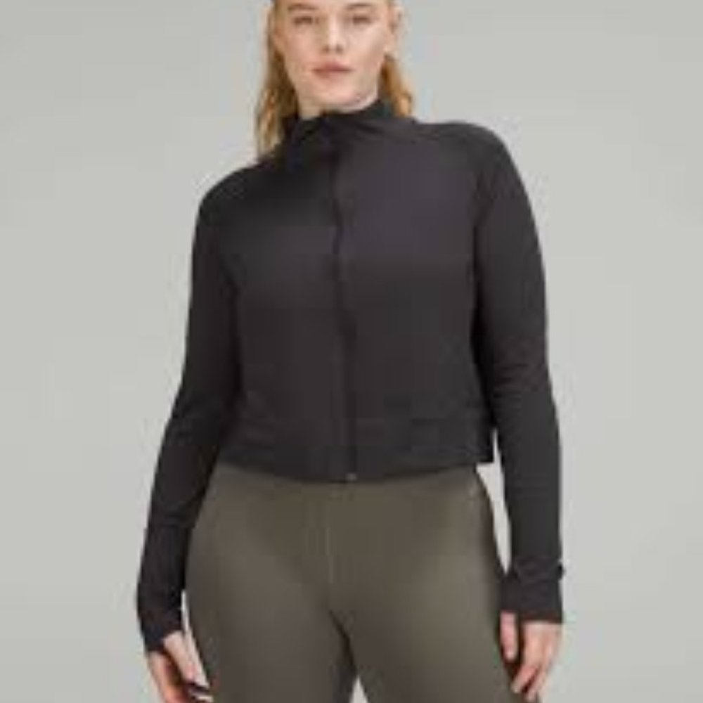 Lululemon Breathable Textured Knit Training Jacket Black, Graphite Grey /Size12